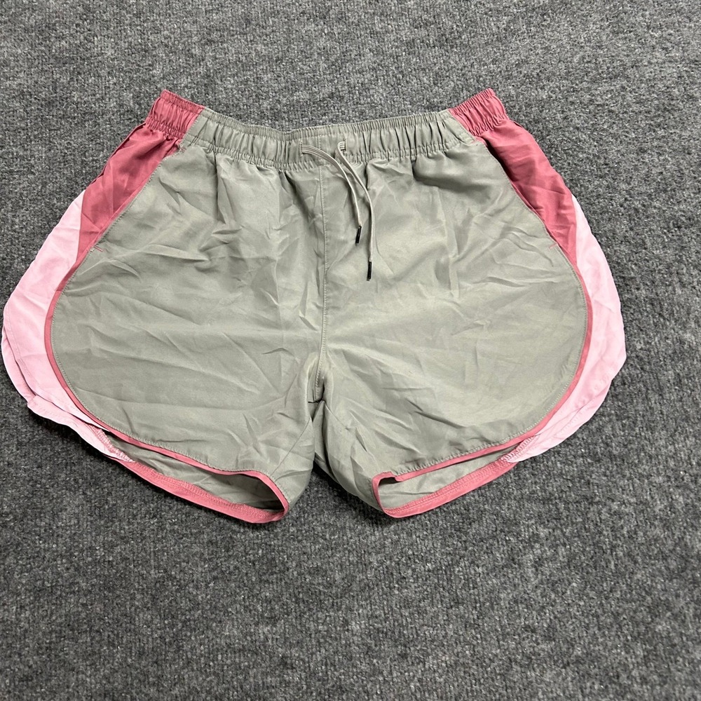 BCG Shorts Womens Size M Grey Pink Colorblock Athletic Running Drawstring Waist